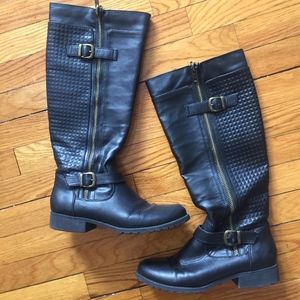 Steve Madden Black Knee Boots with Gold Detailing